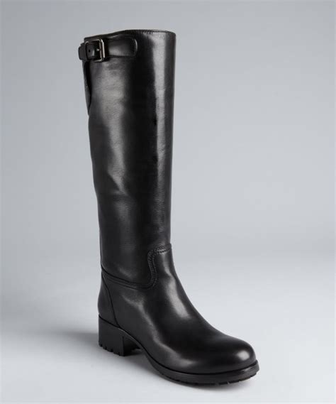 prada sport black leather buckle detail riding boots|prada snakeskin boots.